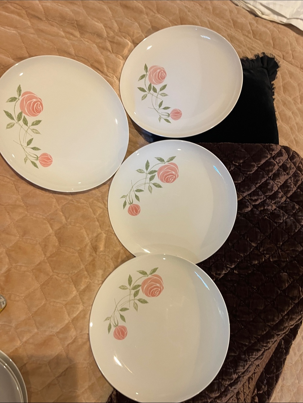 White Dinner Plates with Pink Rose Motif